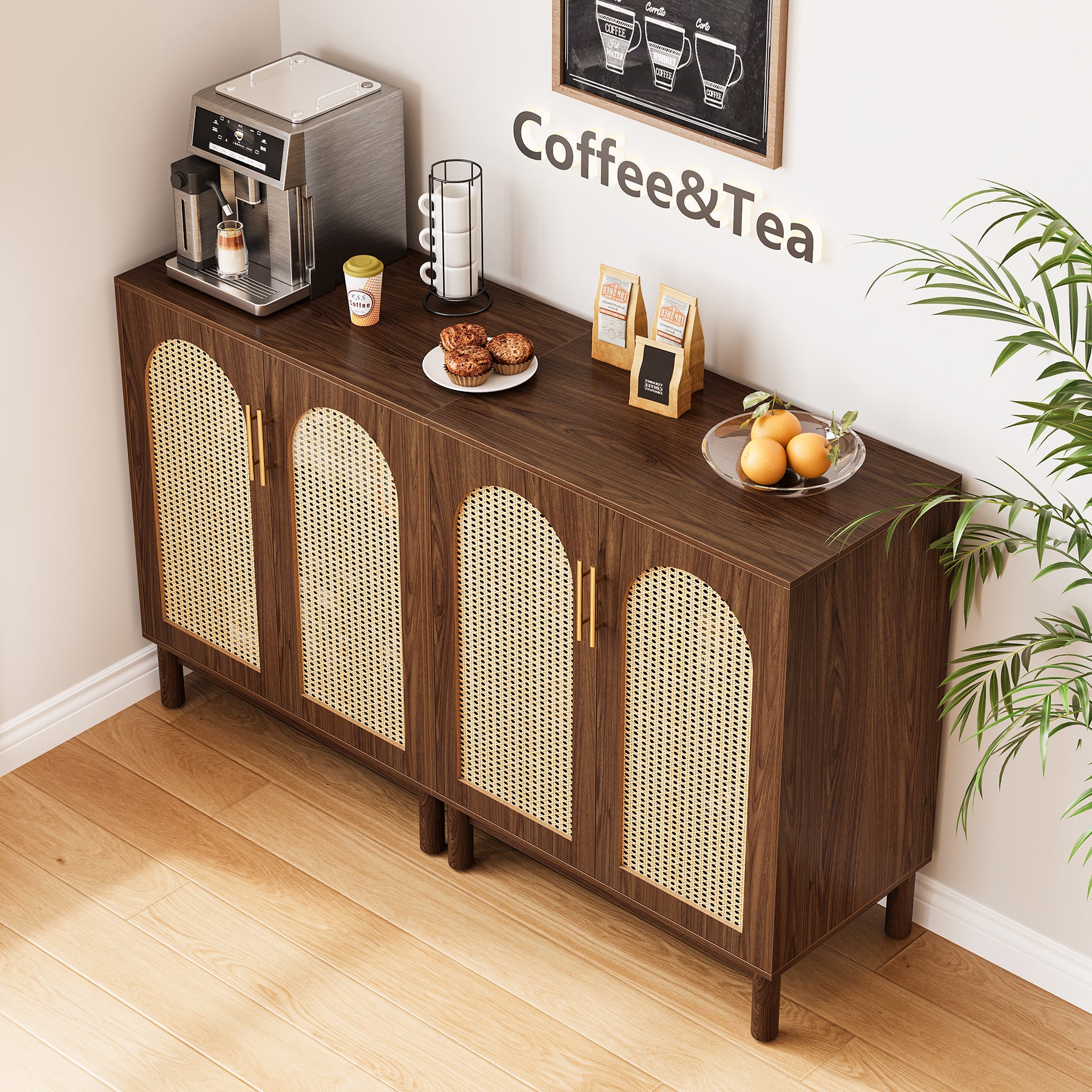 59" Sideboard Buffet Cabinet with Handmade Rattan Doors